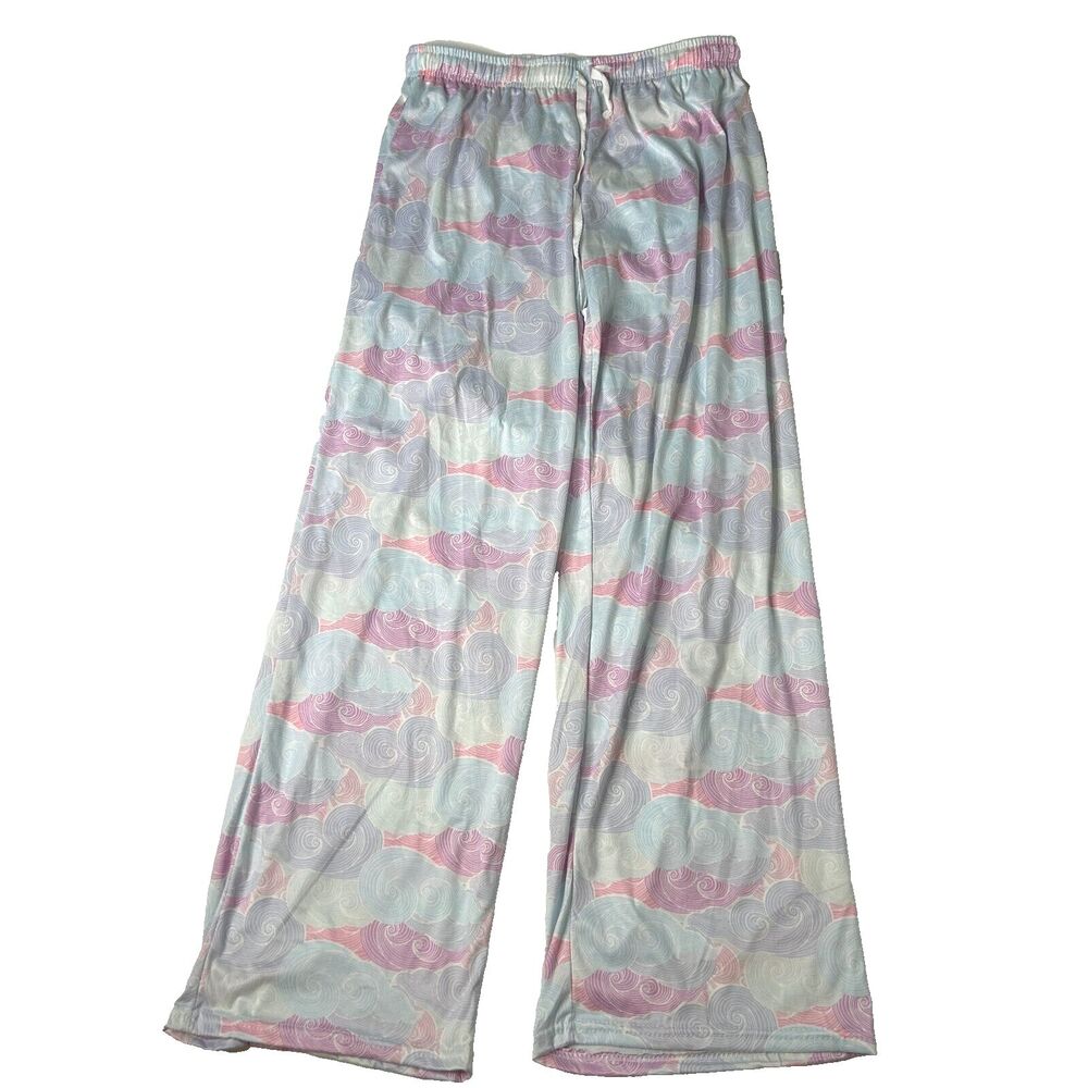 HELLO MELLO Signature Lounge‎ Pajama Pants Head In Clouds M L Pastel Wide Leg - Picture 2 of 6